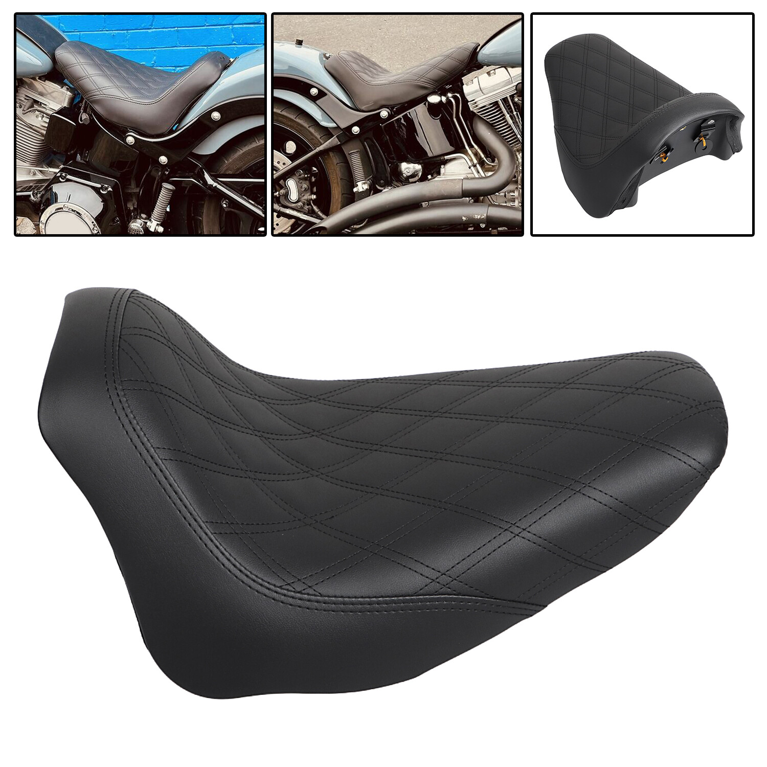 Synthetic Leather Diamond Stitch Driver Seat For Harley Heritage Softail 06-17