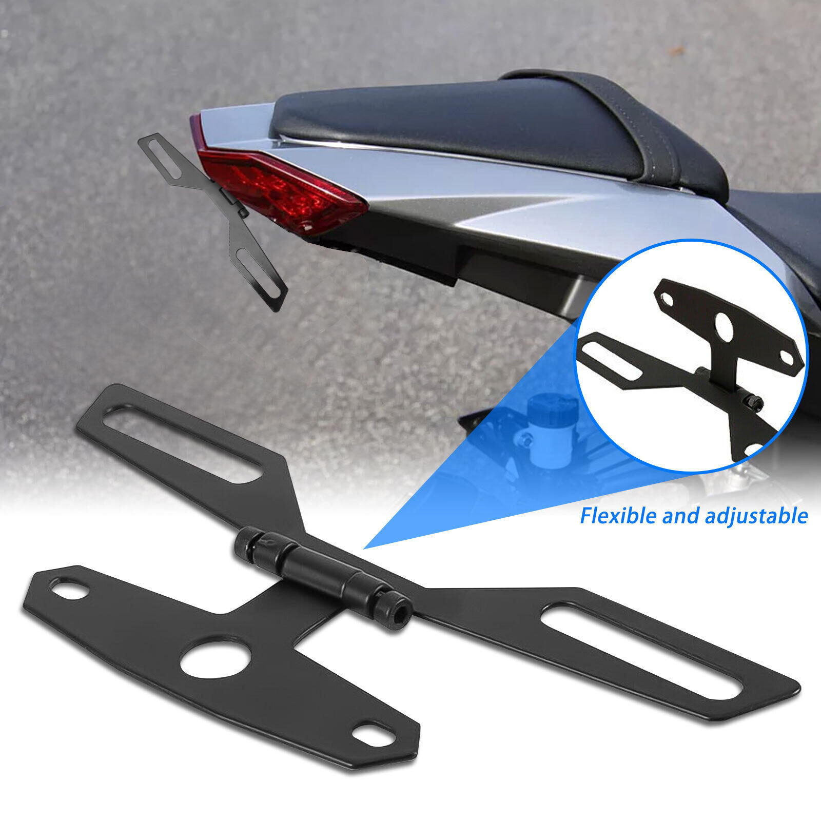 Adjustable Motorcycle Folding License Plate Holder Rear Tail Light Bracket Mount