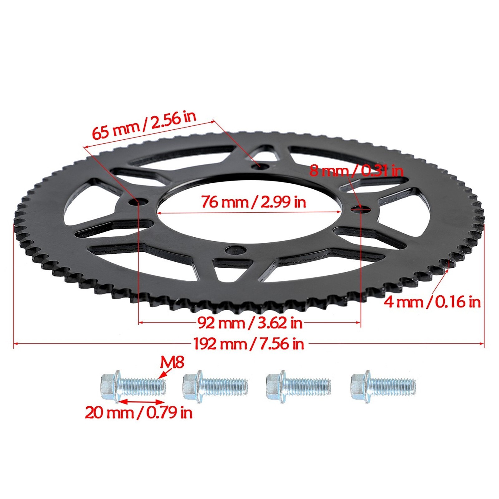 76T 76mm Rear Sprocket for 219H Driven Chain Karting E-bike Trikes Drift Go Kart