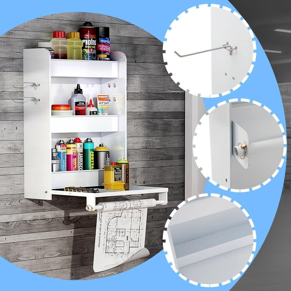Trailer Door Cabinet Organizer Work Station Storage with Tray & Paper Towel Rack
