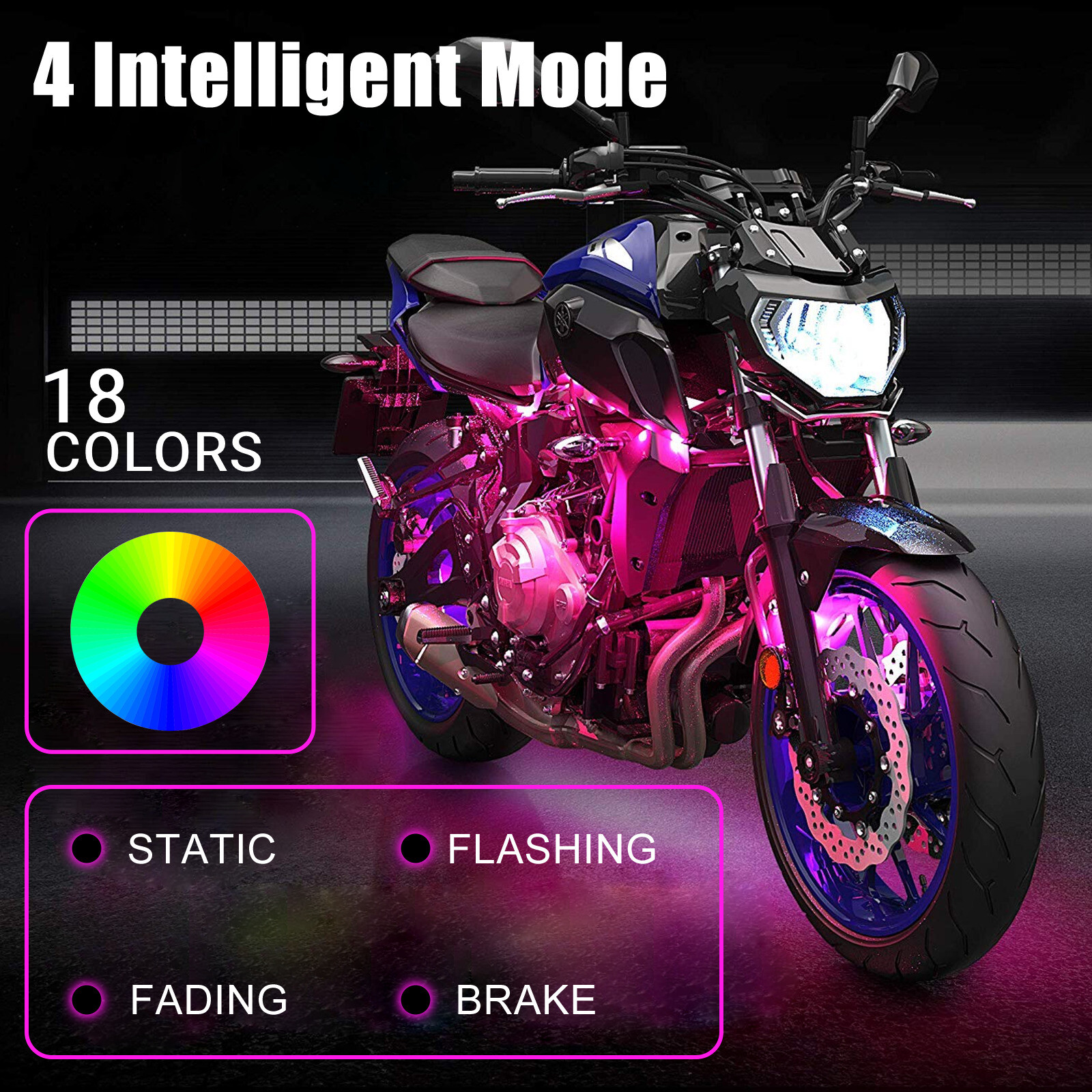 8 Pods RGB LED Rock Lights for Motorcycle Underglow Light Kit w/ Remote Control