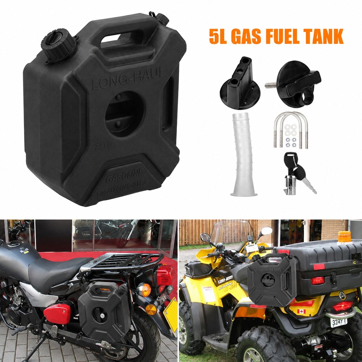 5L Gas Can Fuel Tank with Locking Mount Kit For Motorcycle ATV UTV Car SUV