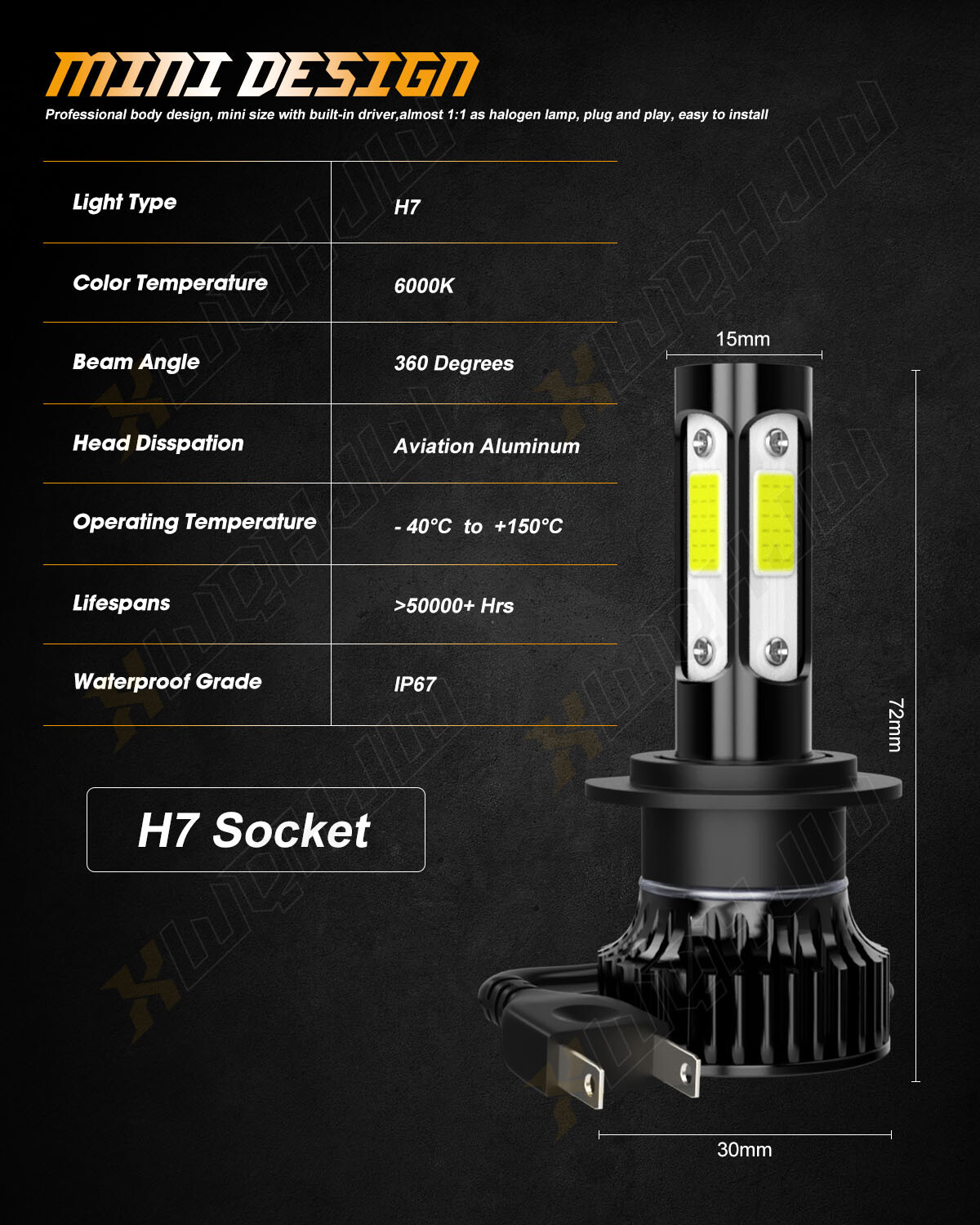 H7 H9 For Suzuki GSXR600 2012 2013 2014 2015 LED 5500LM Headlight 6000K 4x Bulbs
