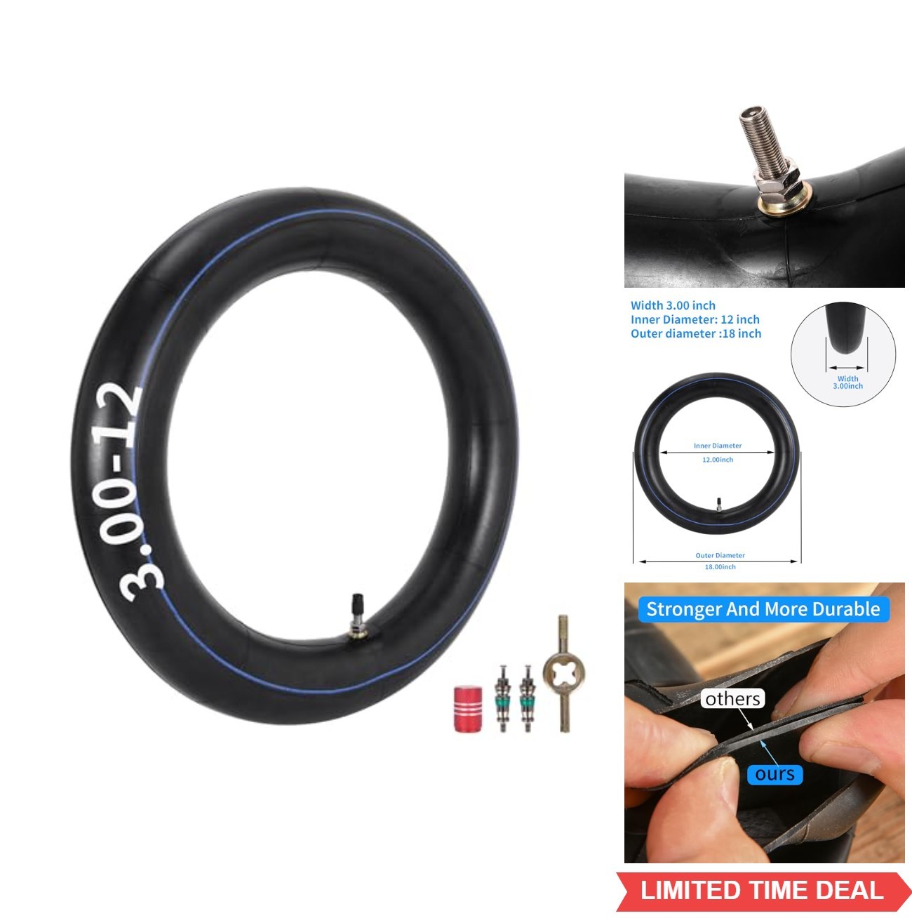 Motorcycle Inner Tube 3.00-12 80/100-12 TR4 Valve Heavy Duty Butyl Rubber Off