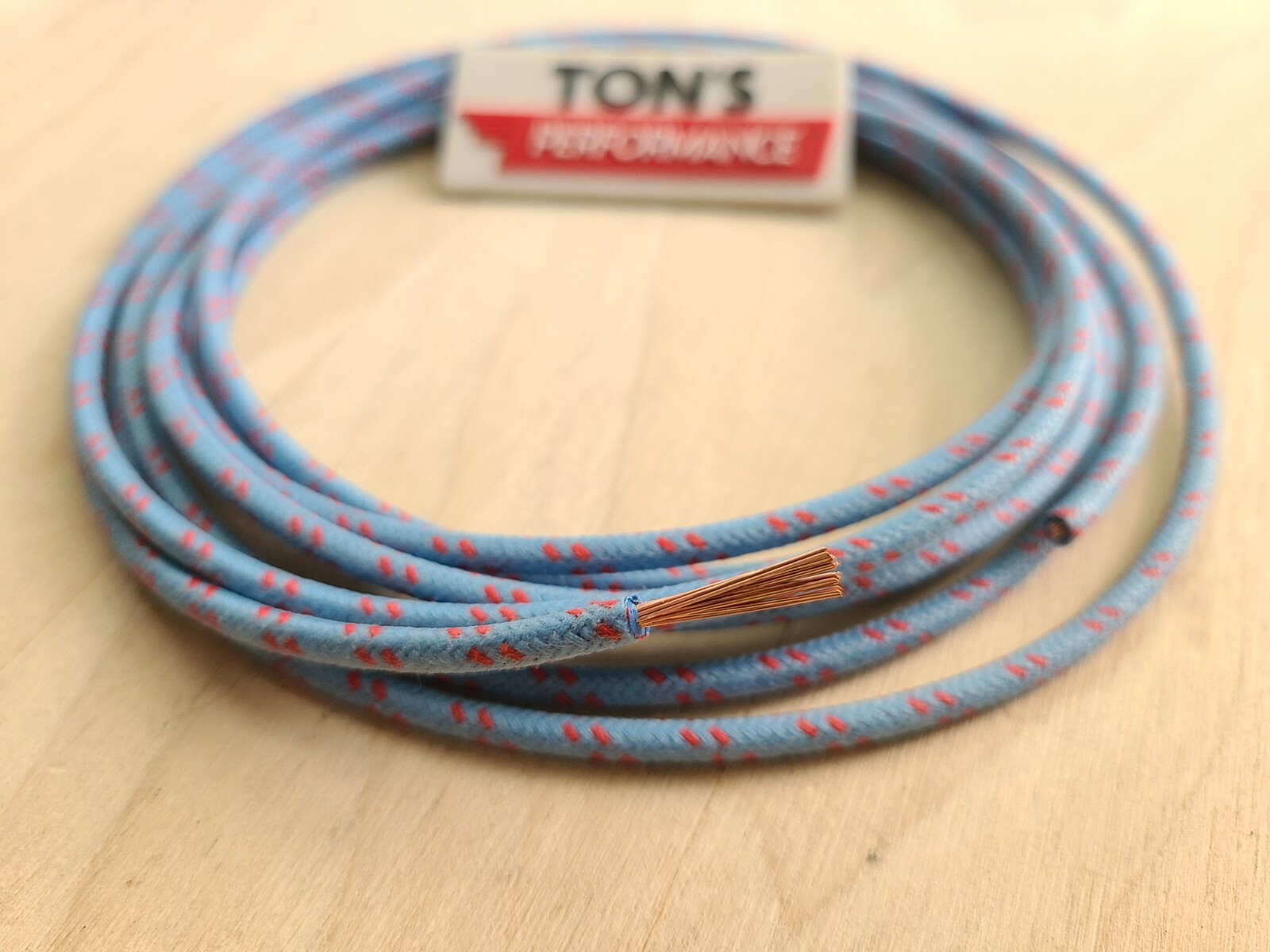 10 feet Vintage Braided Cloth Covered Primary Wire 16 gauge 16ga Blue w/ Red