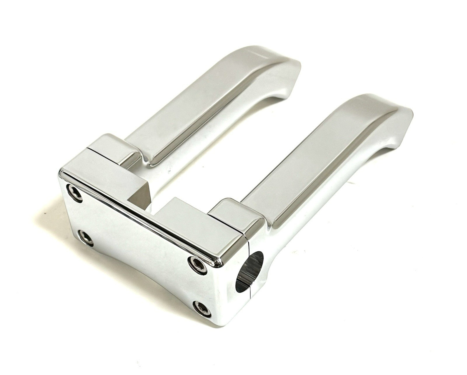 USA-MADE CHROME 6″ RISE BILLET ALUMINUM HANDLEBAR RISERS W/ PULLBACK FOR HARLEY
