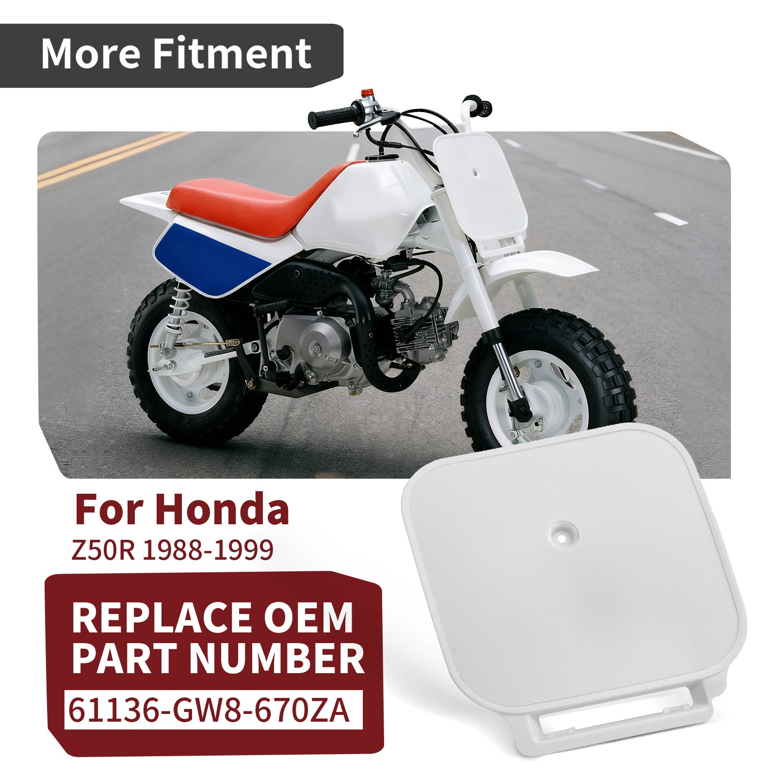WHITE PLASTIC FRONT NUMBER PLATE FOR HONDA Z50R 1988-1999 | # 61136-GW8-670ZA