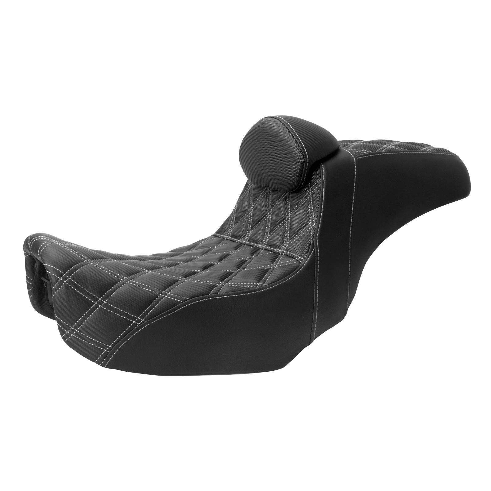 White Stitching Two-Up Black Seat W/ Driver Backrest Fit For Harley Dyna 2006-17