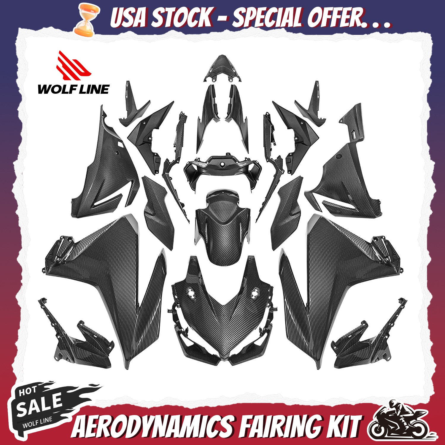 WOLFLINE Fairing Kit For HONDA CBR 500R 2019 2020 2021 Carbon Fiber Look ABS