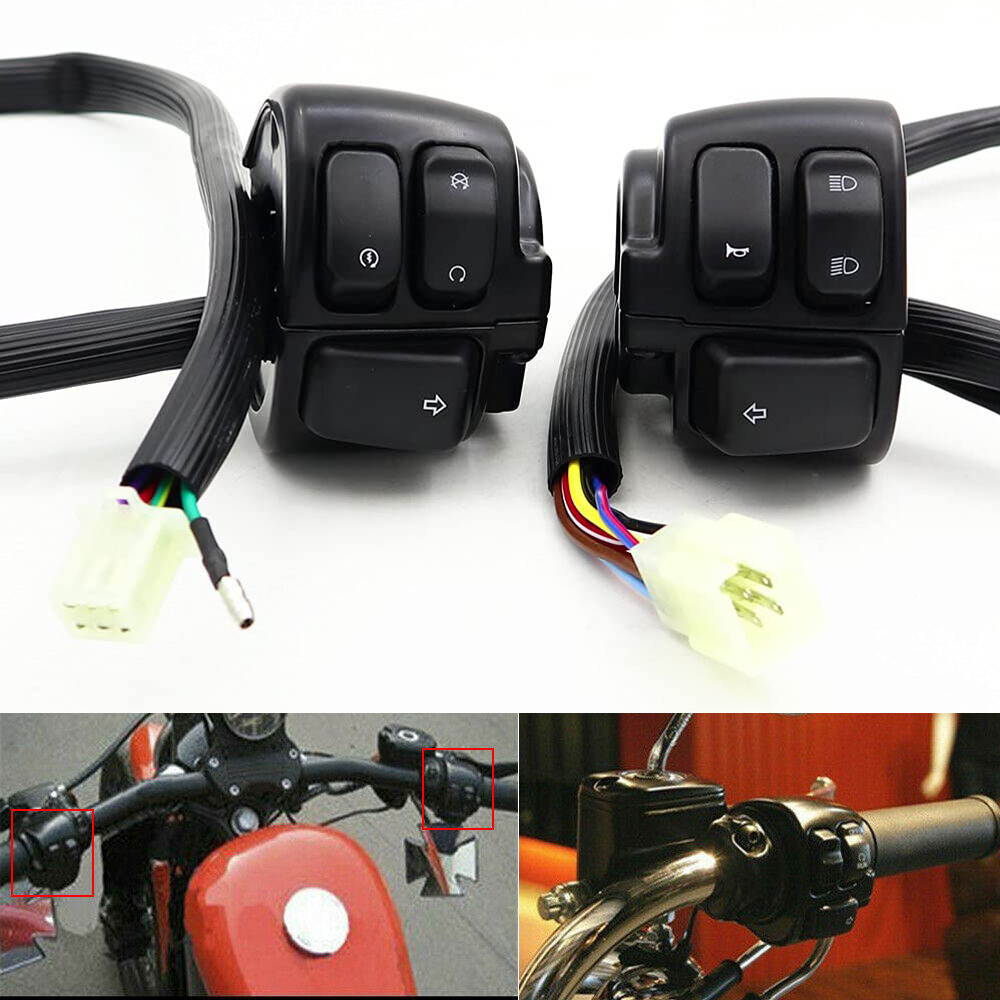 Black 1″ Motorcycle Handlebar Control Switches w/ Wiring Harness Kit For Harley