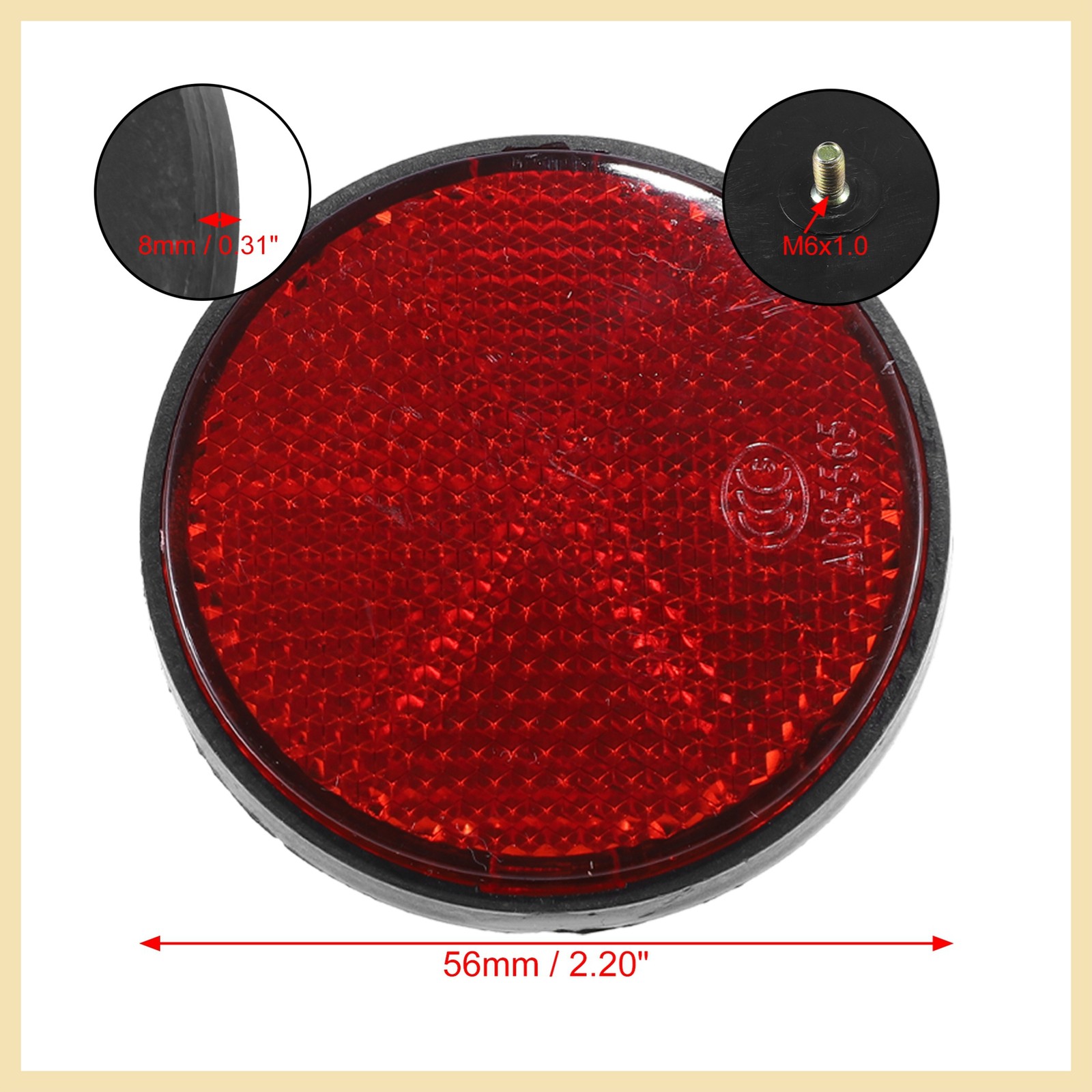 4 Pcs M6x1.0 Orange Red Motorcycle Round Screw on Reflective Warning Reflectors