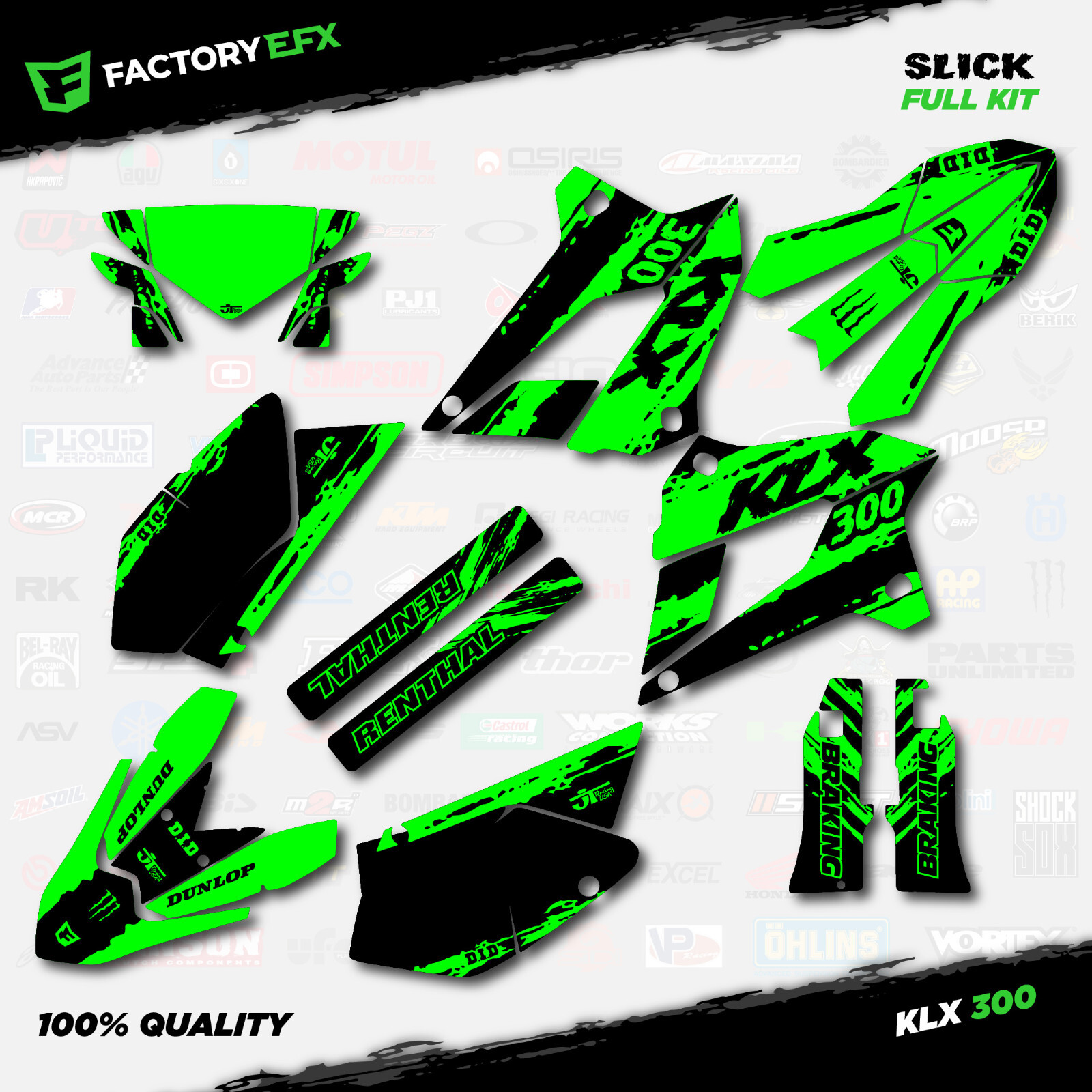 Black & Green Slick Racing Graphics Kit fits 20-25 Kawasaki KLX300SM KLX 300SM
