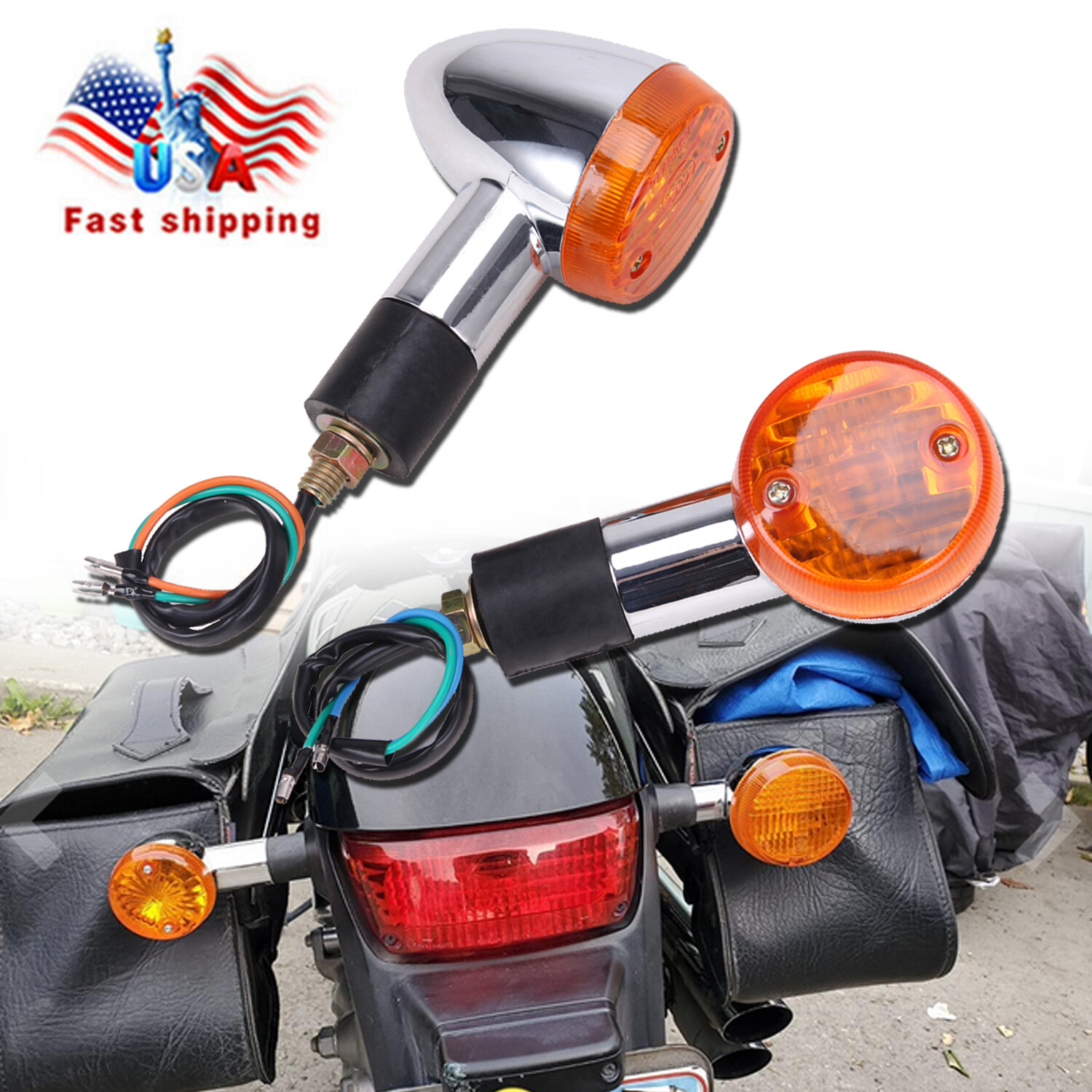 2PCS Turn Signal Lights Amber For Kawasaki Vulcan VN 1500 1600 1700 2000 800 900