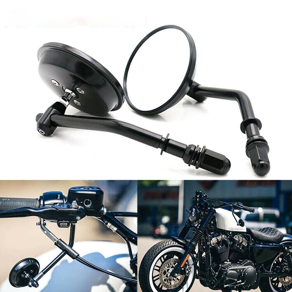 8mm Black Round Motorcycle Side Rear View Mirrors Rearview For Harley Davidson