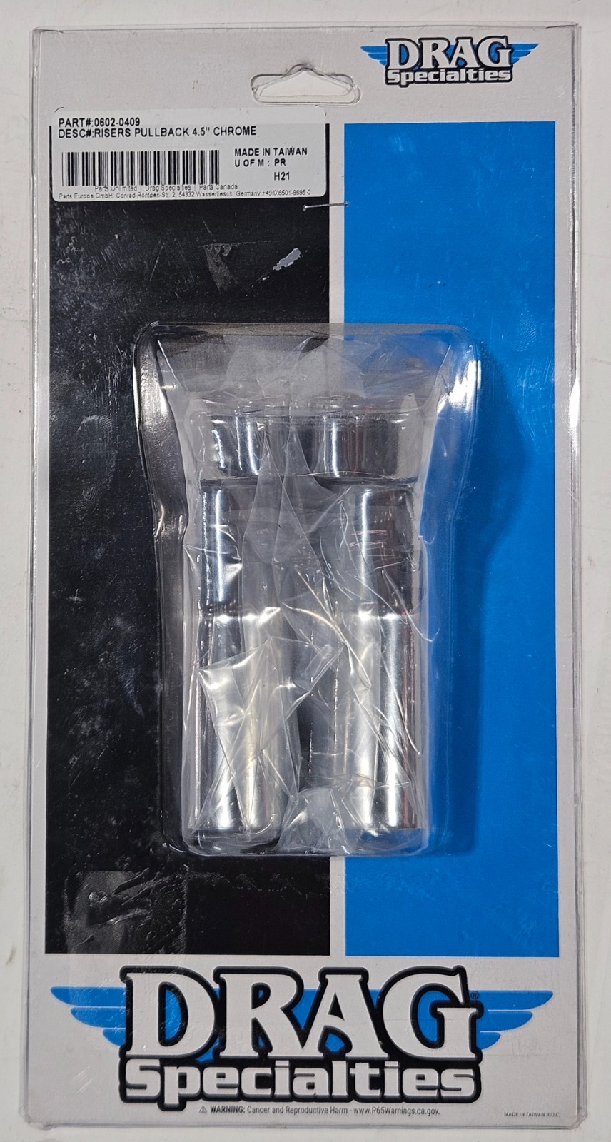 DRAG SPECIALTIES 0602-0409 Forged Aluminum Handlebar Risers – Pullback – 4-1/2″