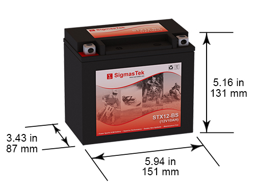 STX12-BS SLA Battery Replacement for Polaris Phoenix, Sawtooth 200CC 2005-2021