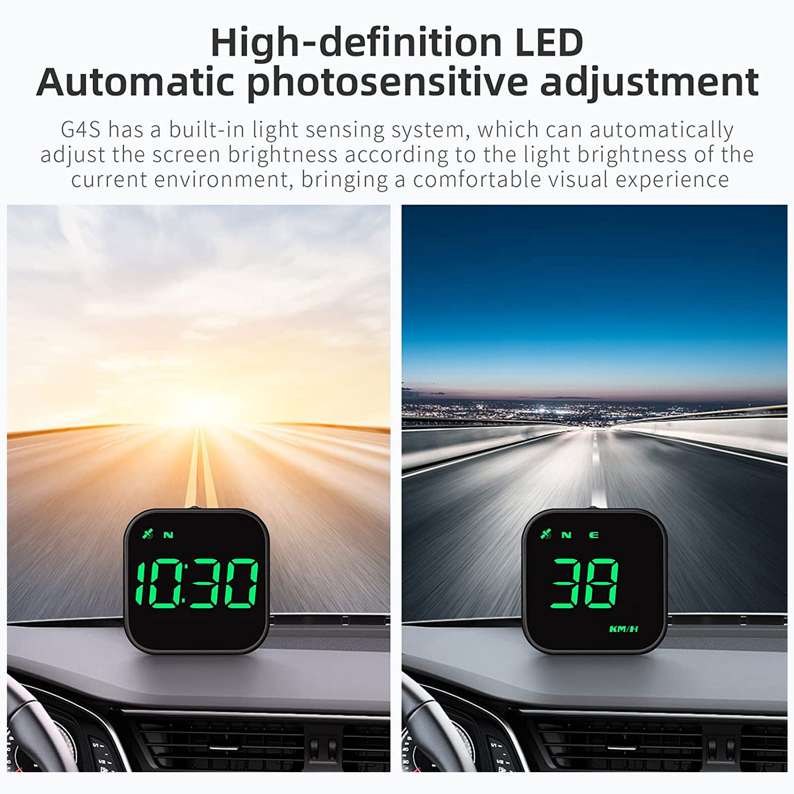 Digital Car HUD GPS Speedometer Head Up Display MPH KMH Compass Overspeed Alarm