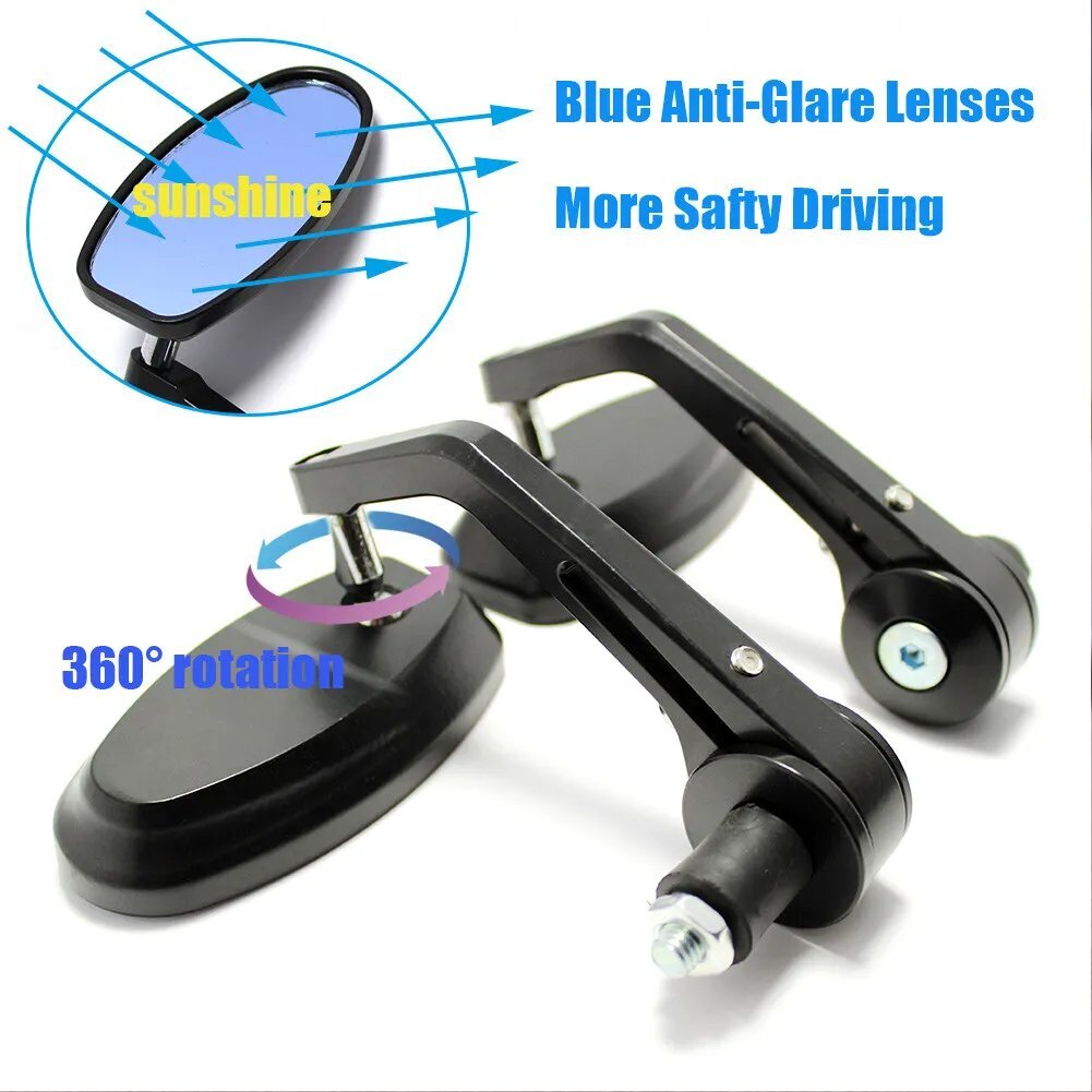 1 Pair 7/8″ 22mm Motorcycle Rear View Handle Bar End Side Rearview Mirrors Black
