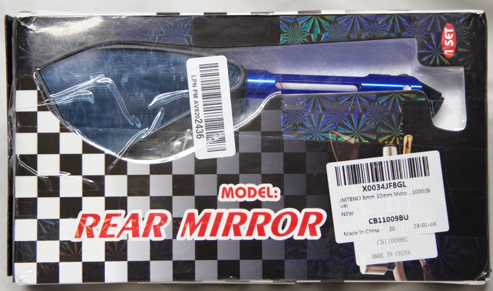 New JMTBNO Blue 8mm 10mm motorcycle side rear view mirrors (OpenBox)