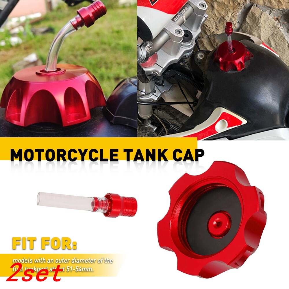 2set Aluminum Gas Motorcycle Fuel Red Tank Cap Gas 51-54mm Lid Car Accessories F