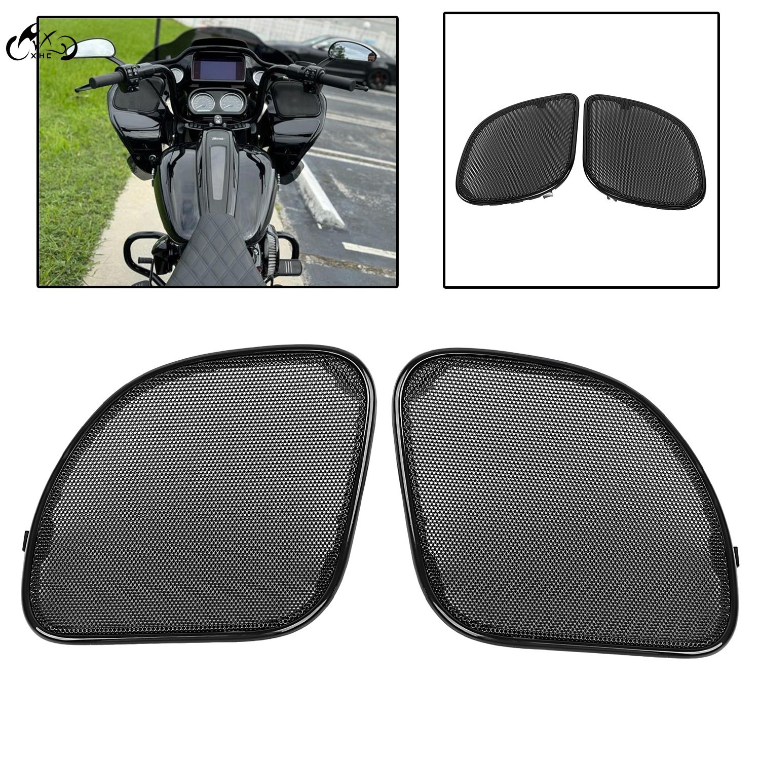 Front Speaker Grill Mesh Covers For Harley Road Glide Special FLTRXS FLTRX 15-23