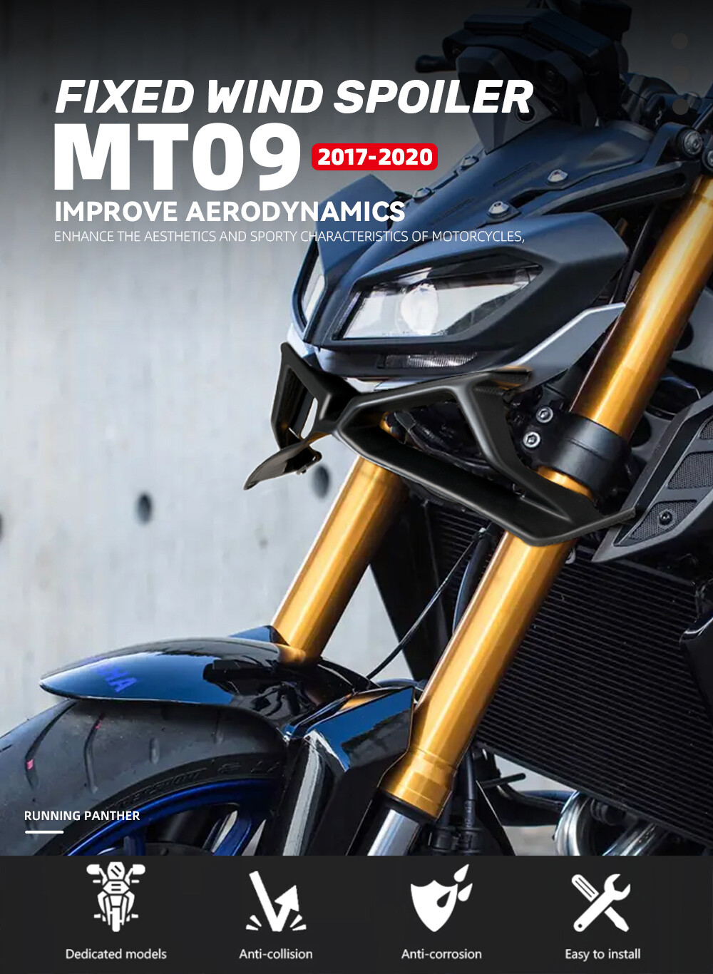 Downforce Naked Frontal Spoilers Winglet Aerodynamic For Yamaha MT-09 2017-2020