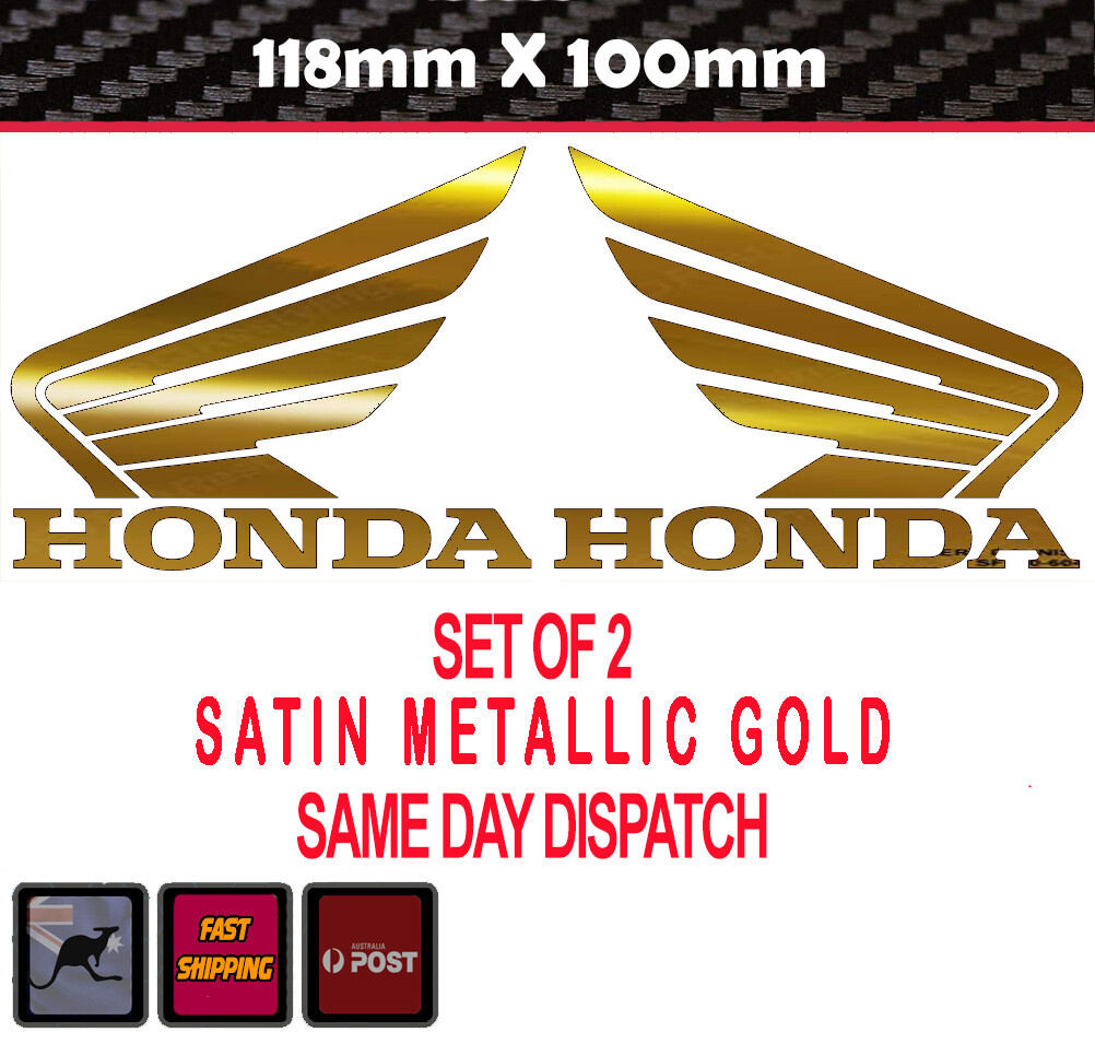 Gold Honda Pair style Wings Vinyl cut decals 118mmx100mm Tank Window