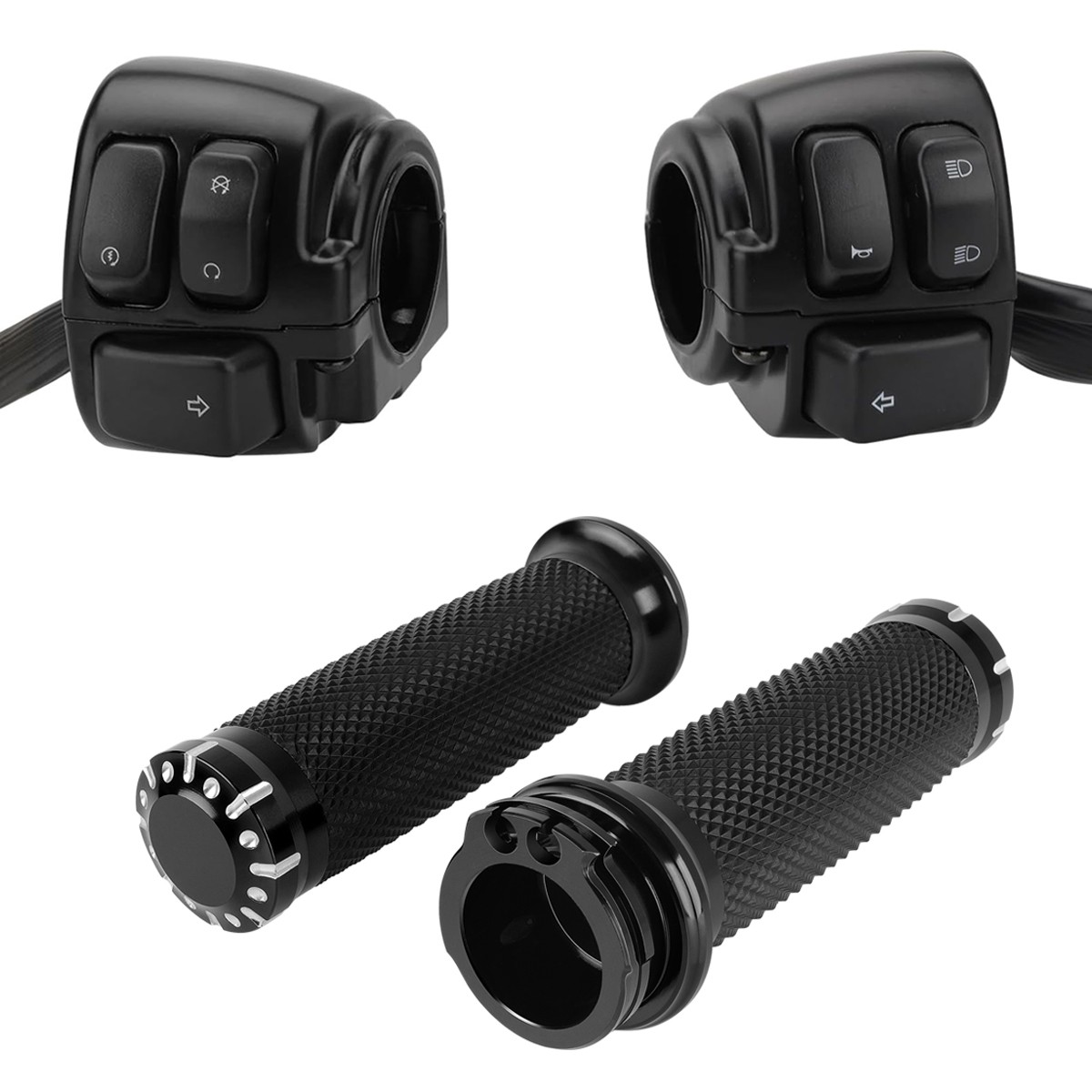 1″ Handlebar Hand Grips w/Switches Controls Housing Harness Black For Harley