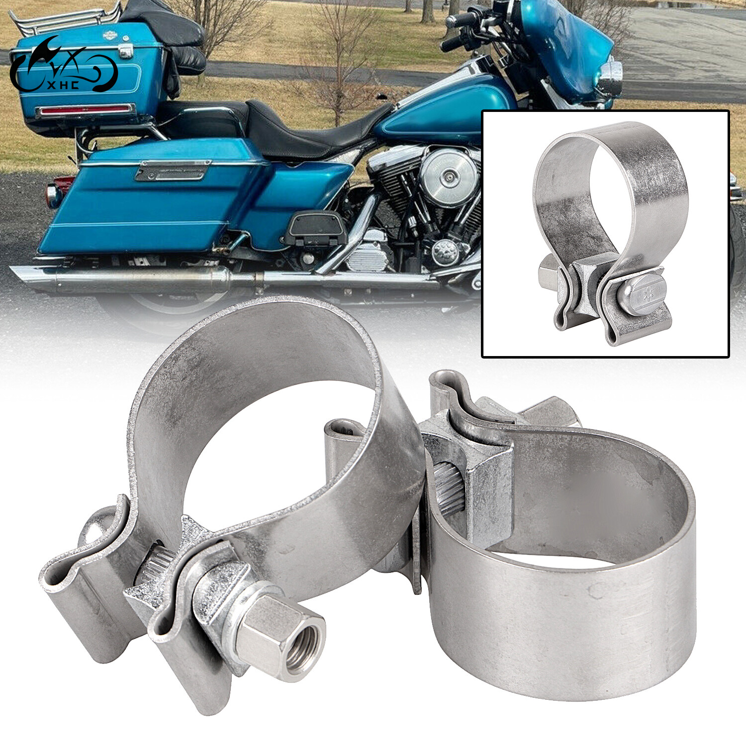 2x 1.75″ Exhaust Clamp on Headers For Harley Touring Road King Glide Ultra FLTRU