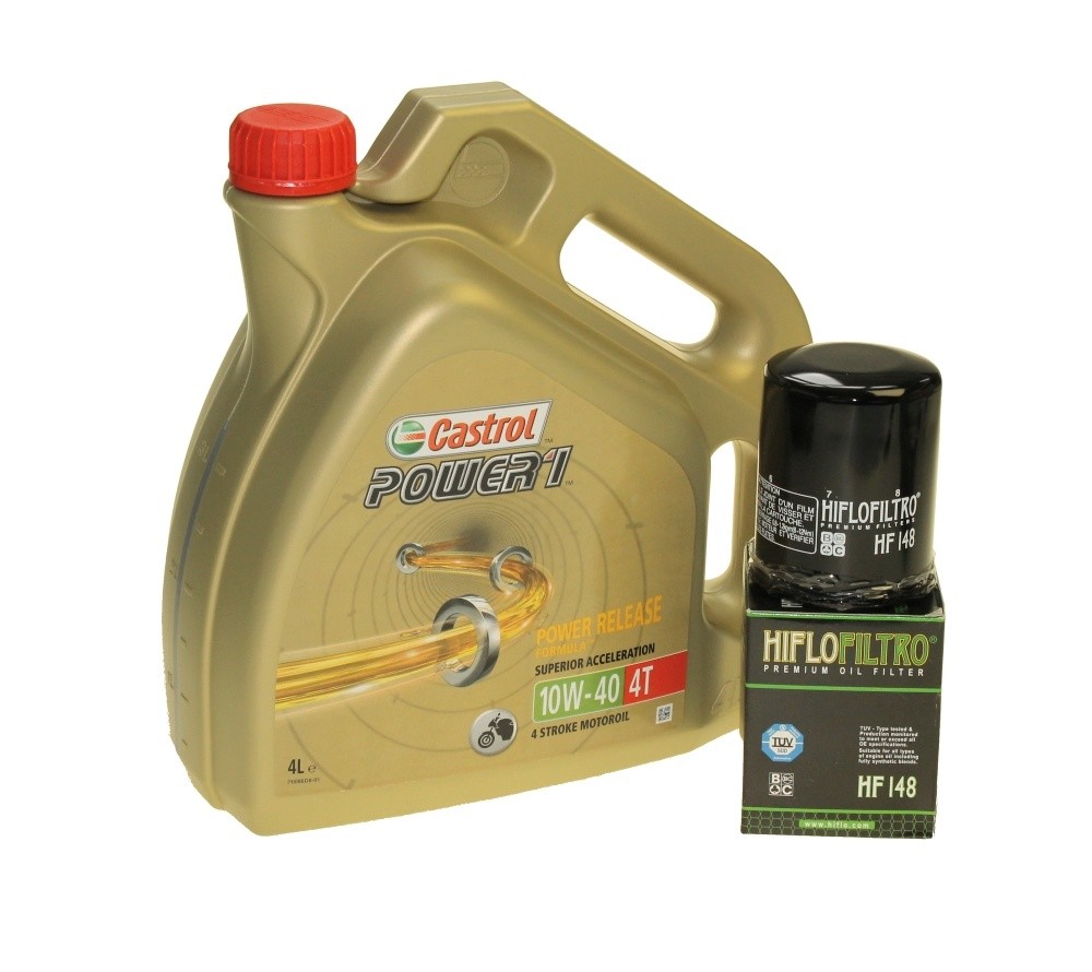 Oil Change Kit 4 Liter Castrol SAE 10W-40 Power 1 4T incl. Oil Filter Hiflo HF148