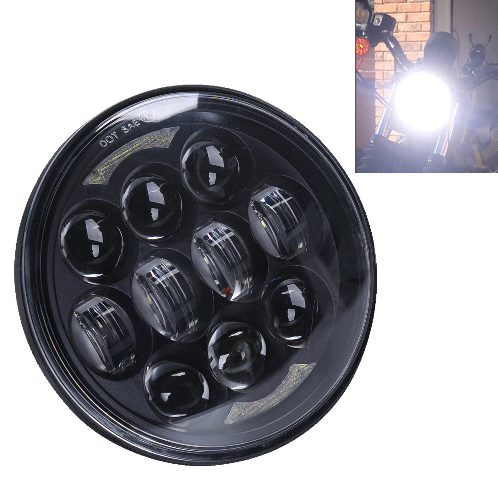 Black 5-3/4” 5.75″ inch 80W LED Motorcycle Headlight Halo High Low Beam 4800LM