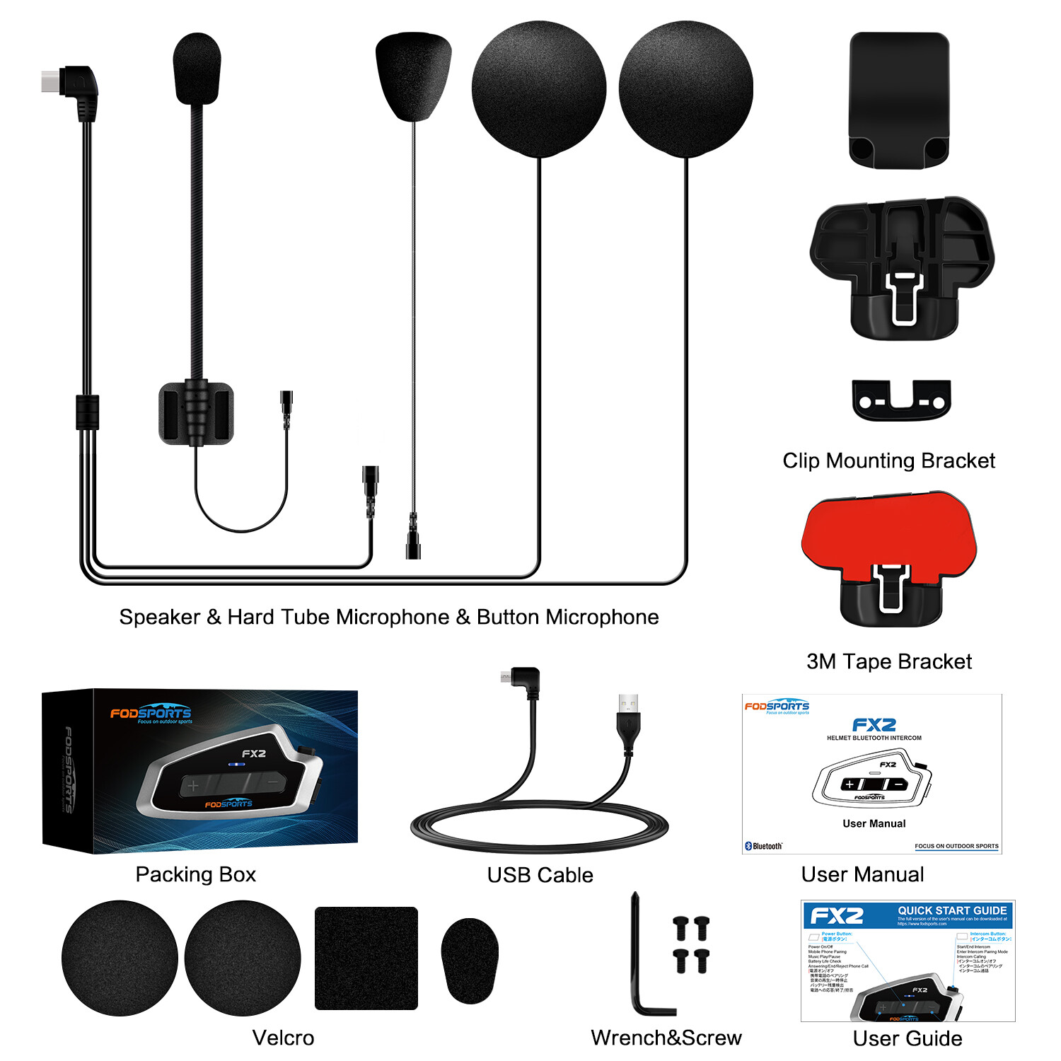FX2 Bluetooth Motorcycle Intercom Helmet Headset Motorbike 3 Rider Communication