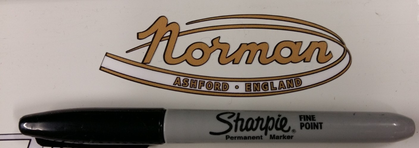 A single Norman Ashford England Decal Self Adhesive Vintage Moped