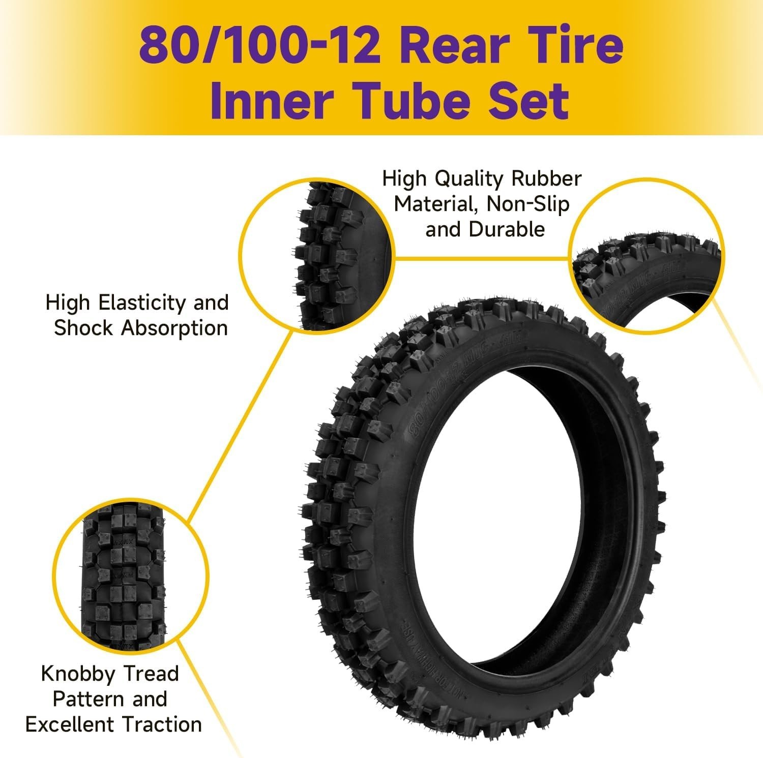 3.00-12 80/100-12 Dirt Bike Rear Tire and Inner Tube Compatible with 90Cc 110Cc