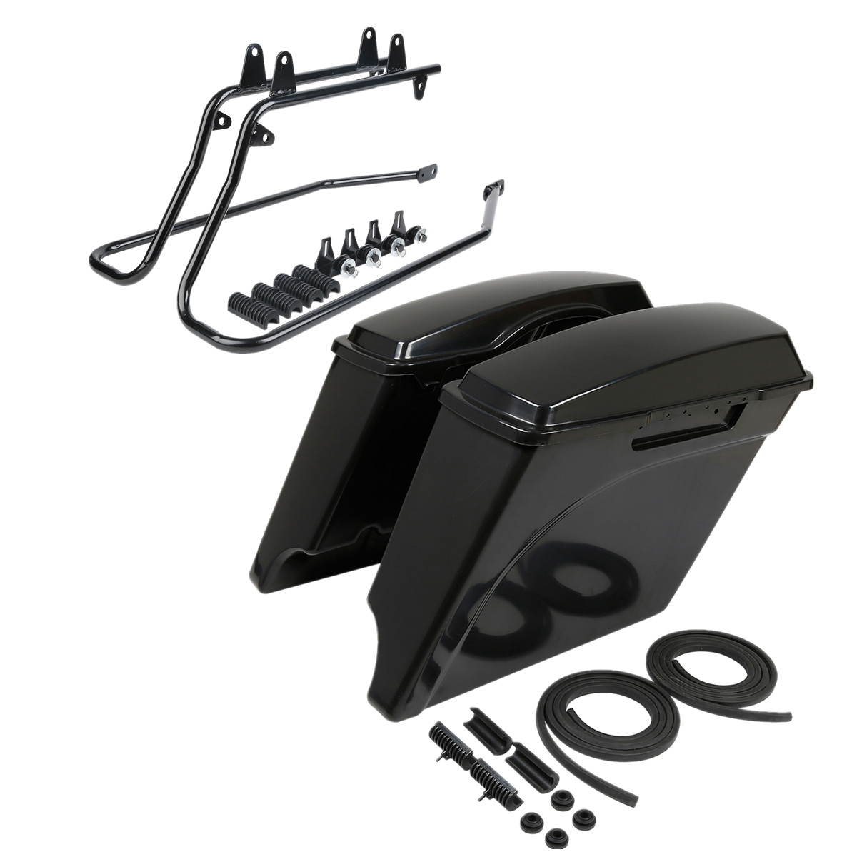 5″ Stretched Hard Saddle Bags & Conversion Bracket Fit For Harley Softail 84-17