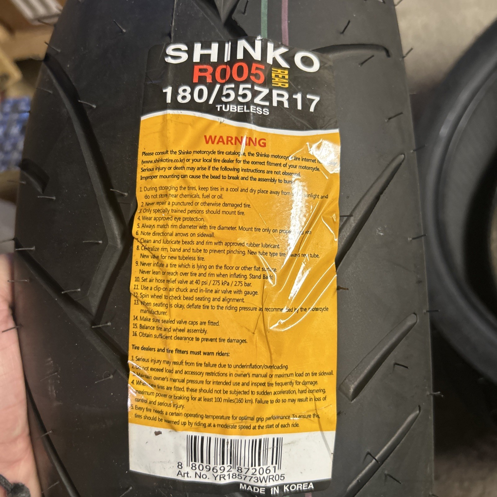SHINKO TIRE 005 ADVANCE REAR 180/55ZR17 73W RADIAL. Read Description