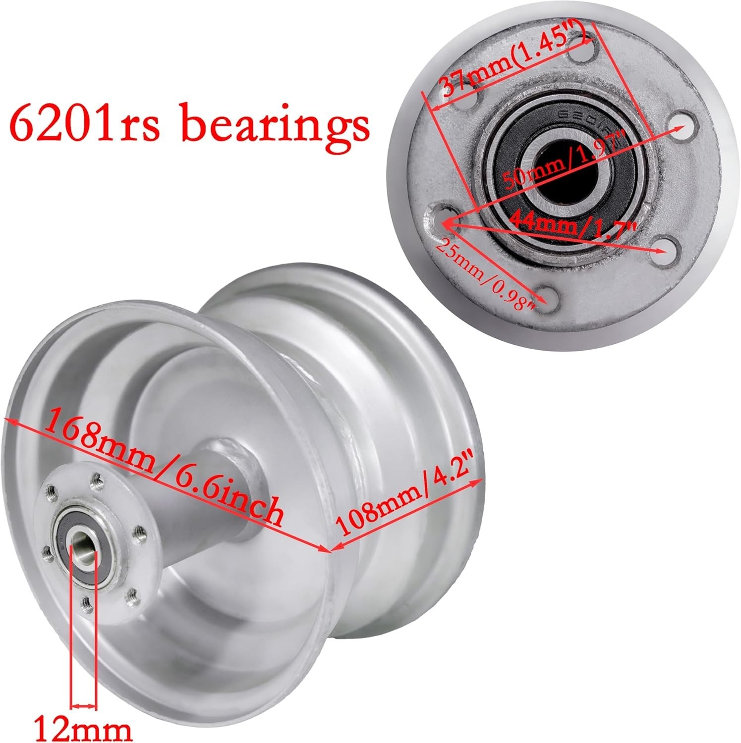 6” Silver Rear Wheel Rim Assembly Replacement For Coleman CT100U CC100X