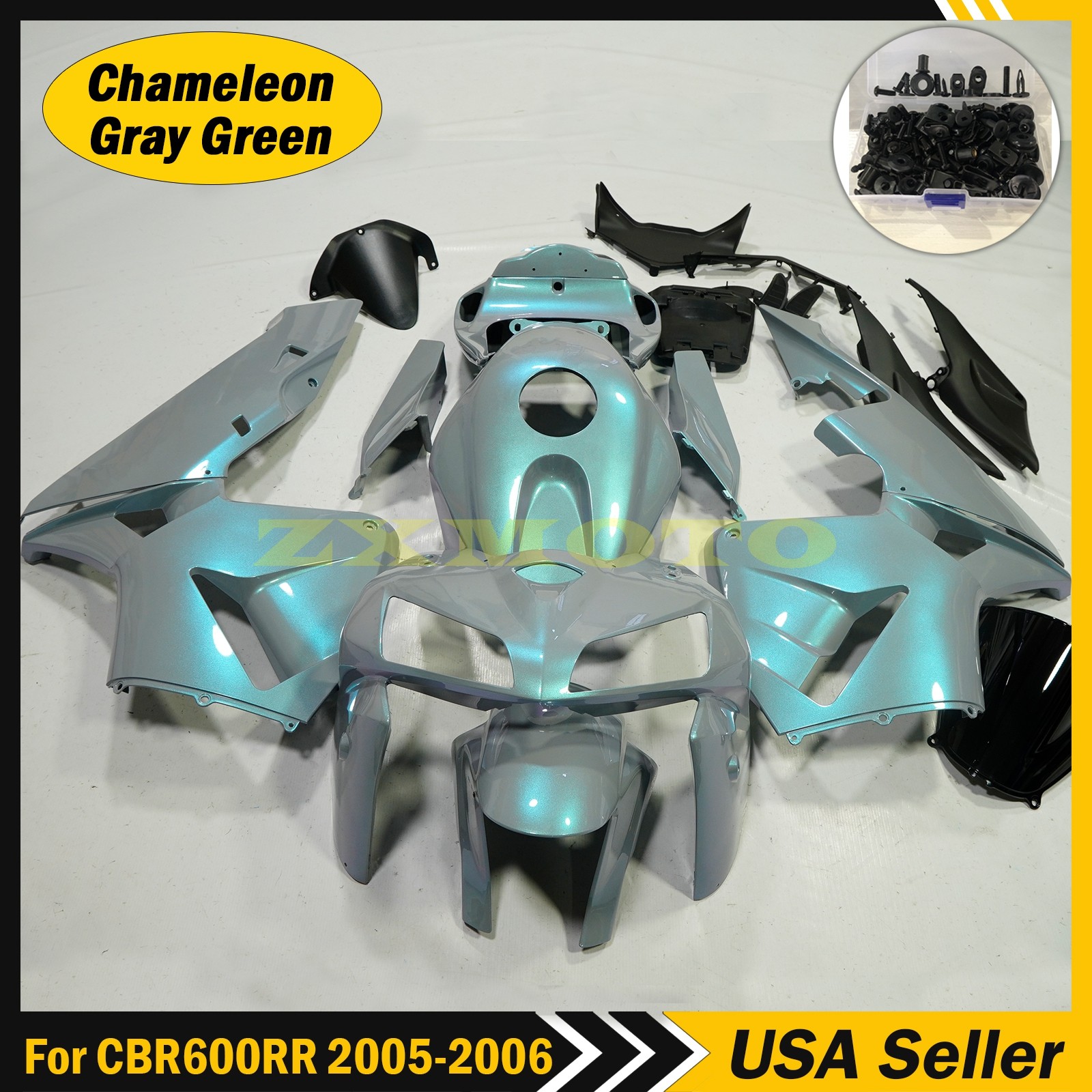 Chameleon Gray Dazz Green Blue Fairing Kit +Bolt Setfor Honda CBR600RR 2005 2006