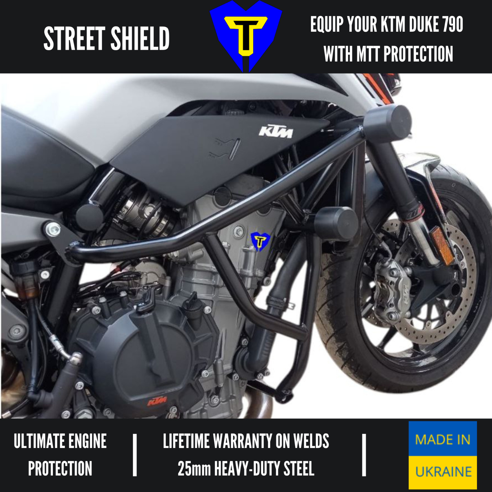 Engine Guard Crash Bars KTM Duke 790 2022-2025 MTT Heavy Duty Lifetime Warr