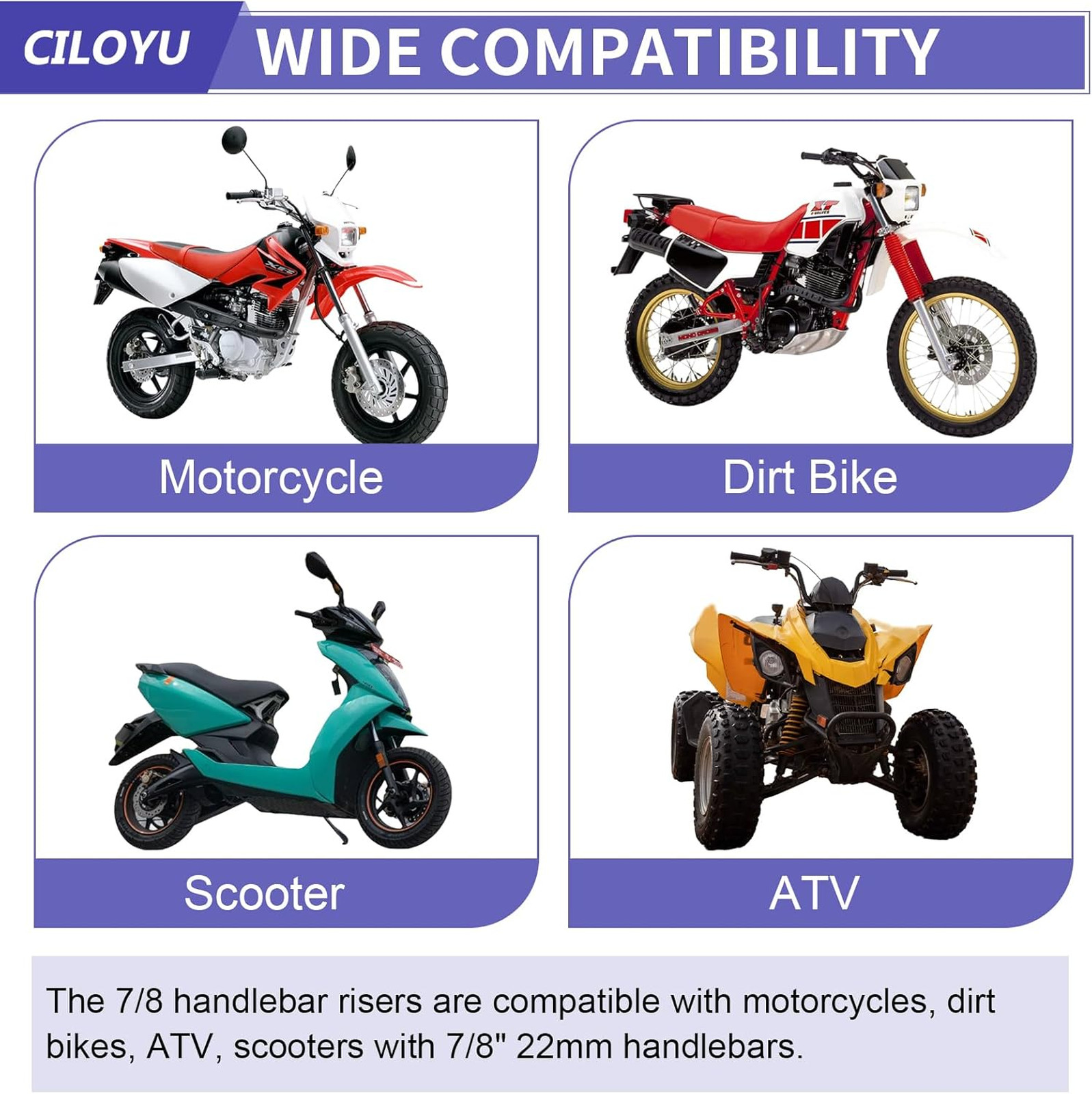 Motorcycle 22mm 7/8 Handlebar Risers Mount Clamps for Dirt Pit Bike | Dirt Bike