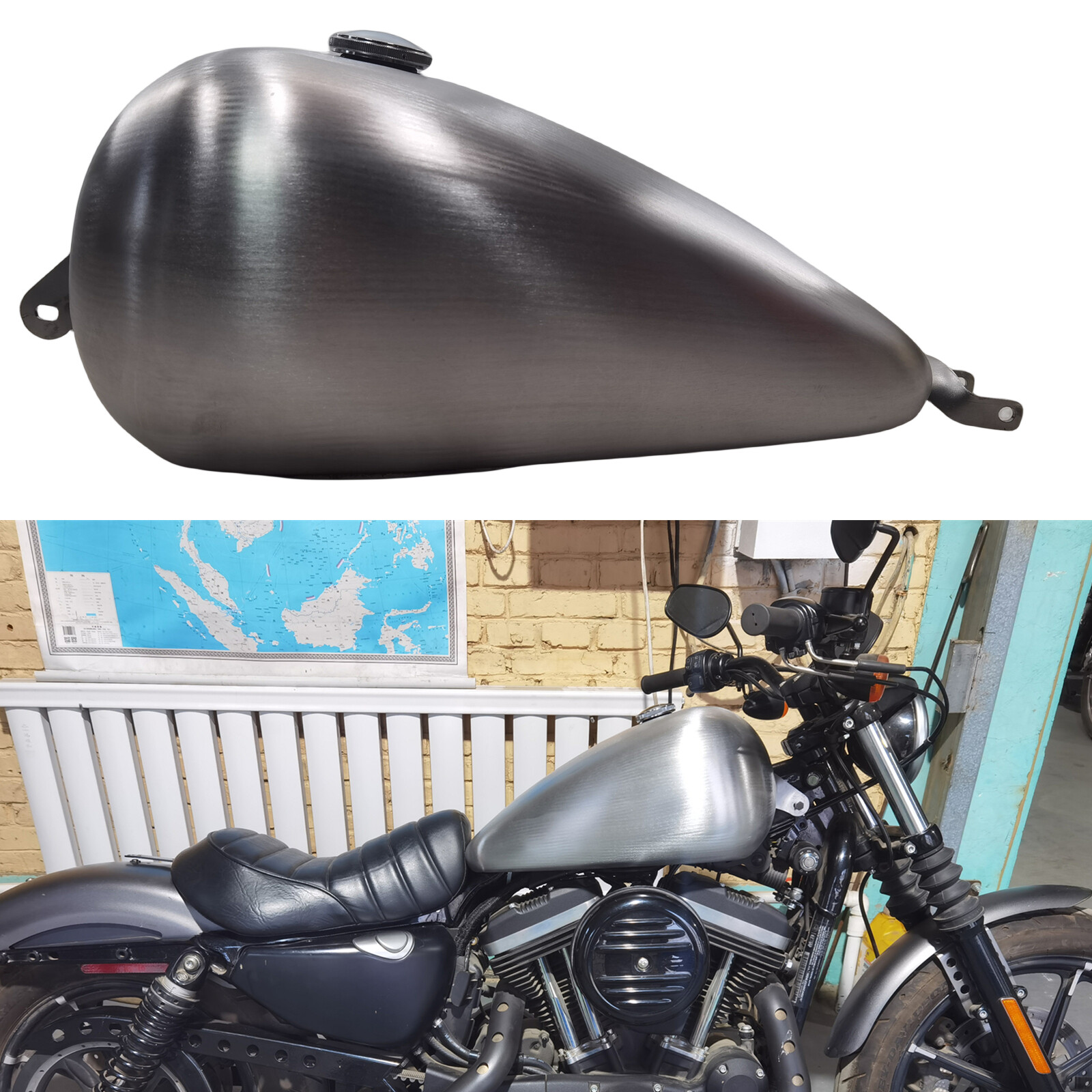 20L Petrol Gas Fuel Tank With Oil Cap Fit For Harley Sportster 2007-2022 Silver