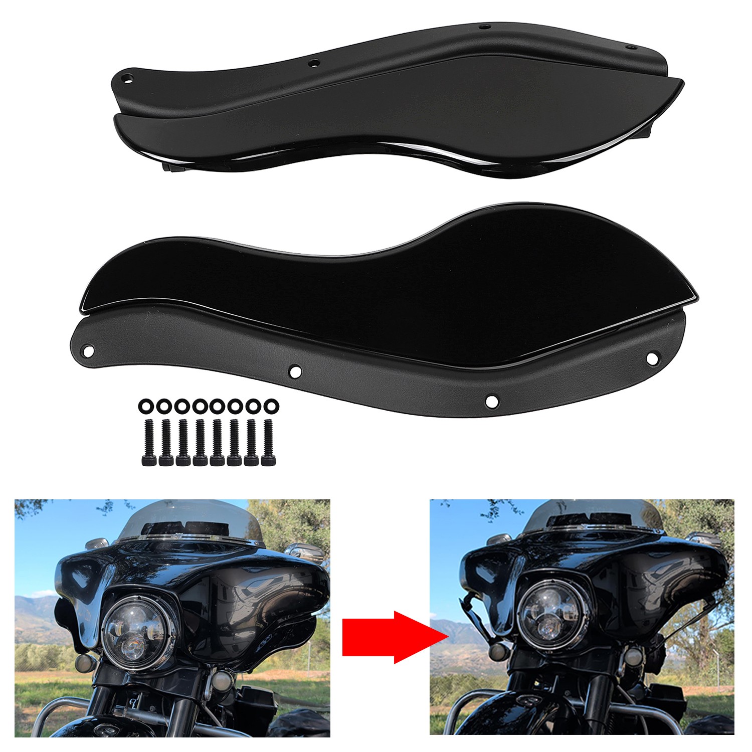 Black Adjustable Fairing Side Wind Air Deflector For Harley Electra Glide FLHT