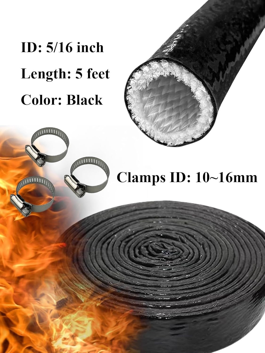 5/16″ ID Heat Shielded Fire Thermo Armor Fire Sleeve Silicone Coated Fiberglass