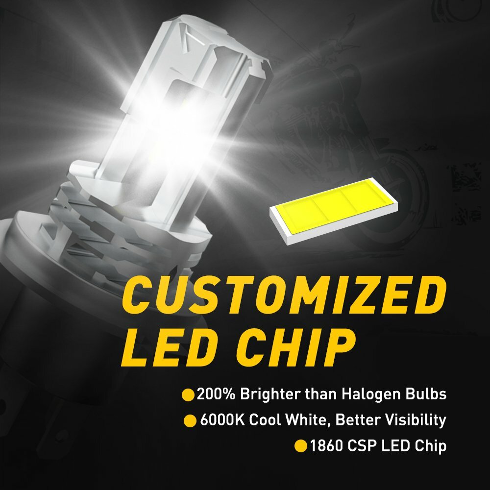 Fanless H4 9003 LED Headlight Hi/Low Beam 6000K Bulb FOR Motorcycle High Power