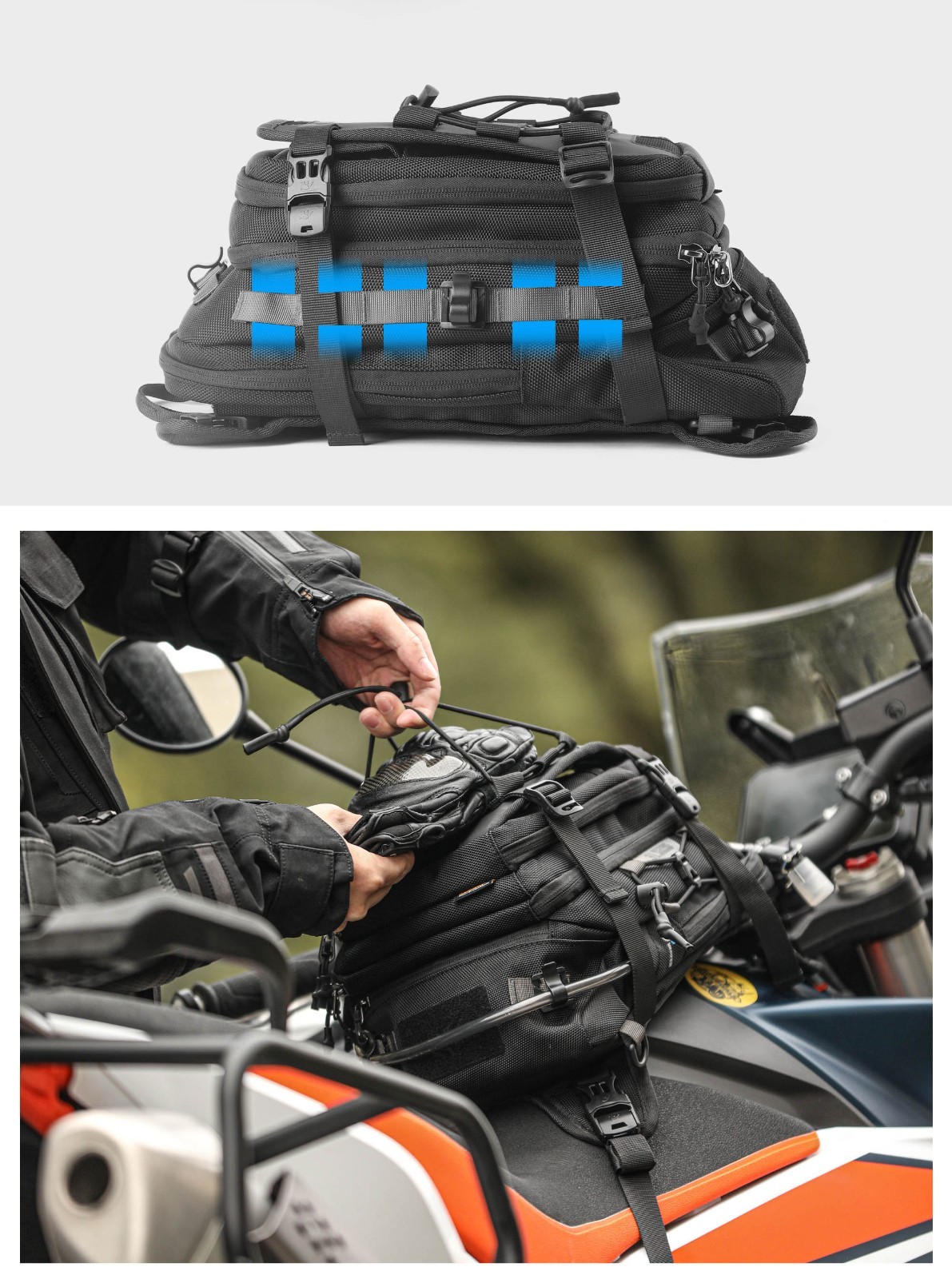 Rhinowalk Motorcycle Tank Bag 9L Versatile Backpack With 1.5L Water Bag MOLLE