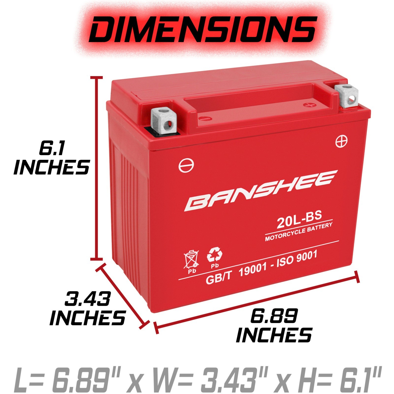 Banshee 12V 22Ah 320CCA AGM Battery, Replaces Bosch FA 107, YTX20L-4, YTX20L-BS