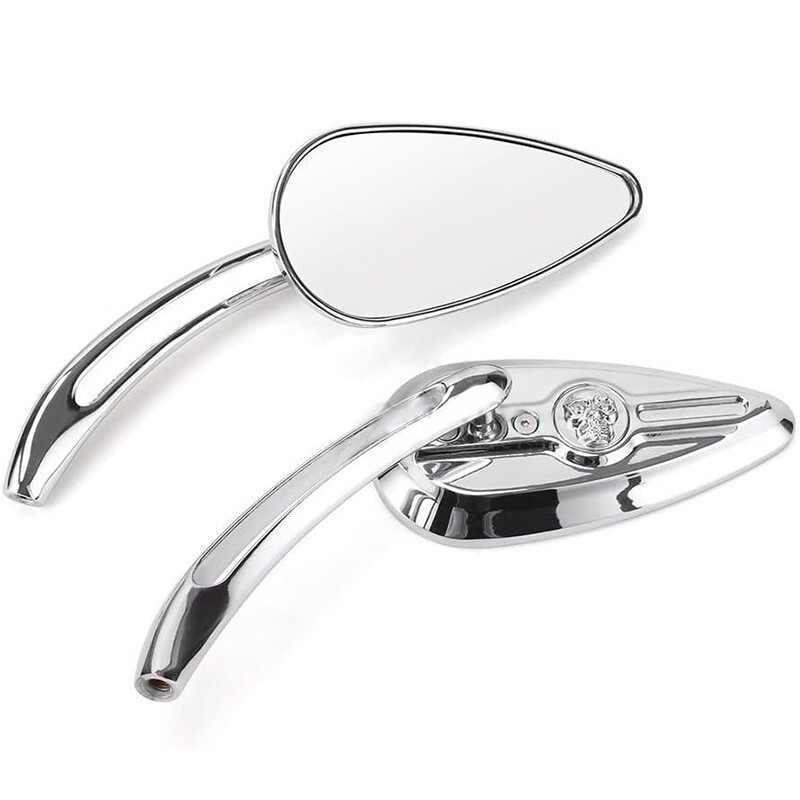 Chrome Teardrop Motorcycle Skull Mirrors Aluminum For Harley Road King Softail