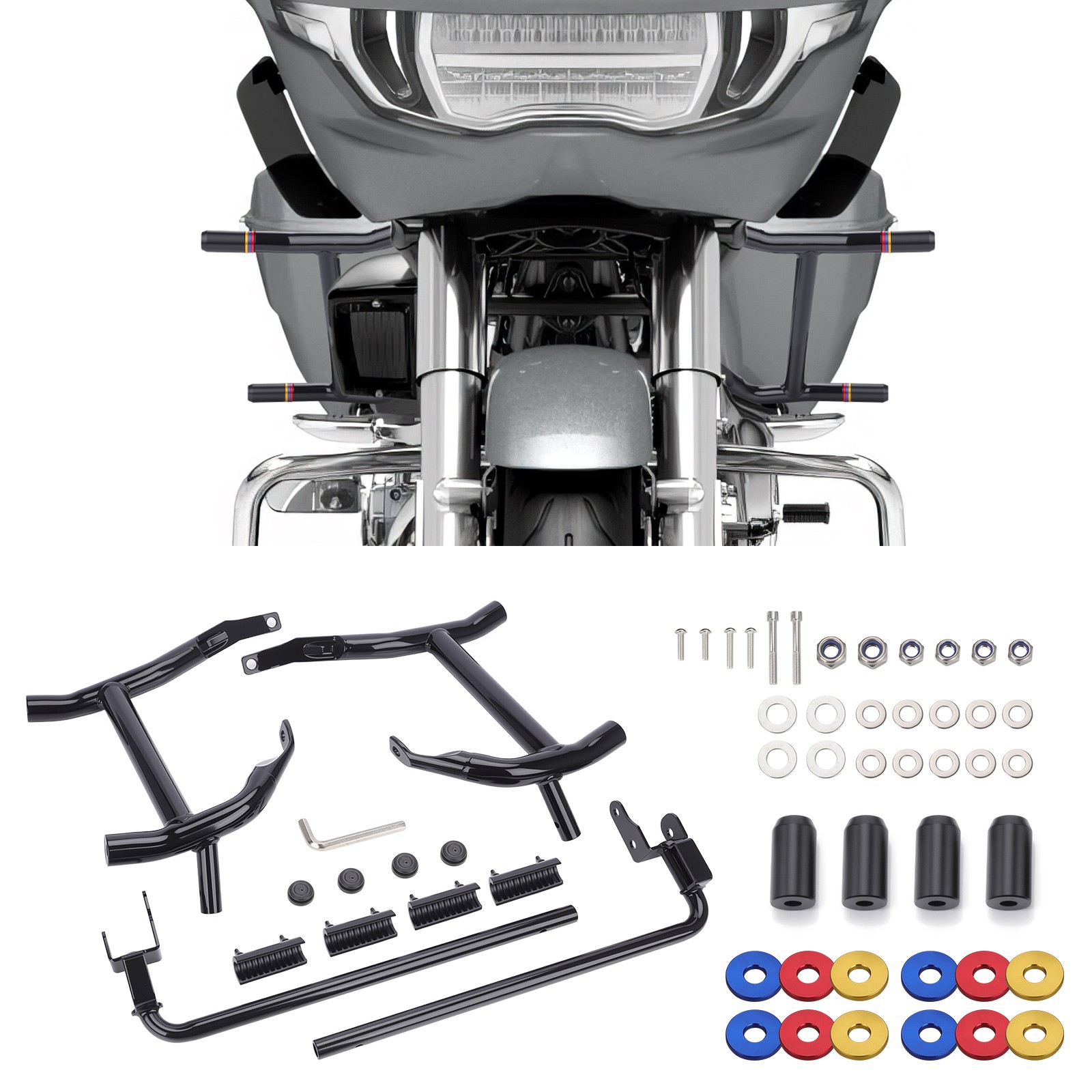 Rear Saddlebag Guards & Support Brackets For Harley Street Road Glide 2023-2026