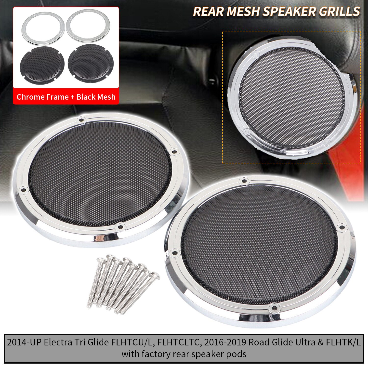 Rear Tour Pack Speaker Mesh Grill Cover For Harley Electra Tri Glide FLHTK 14-UP