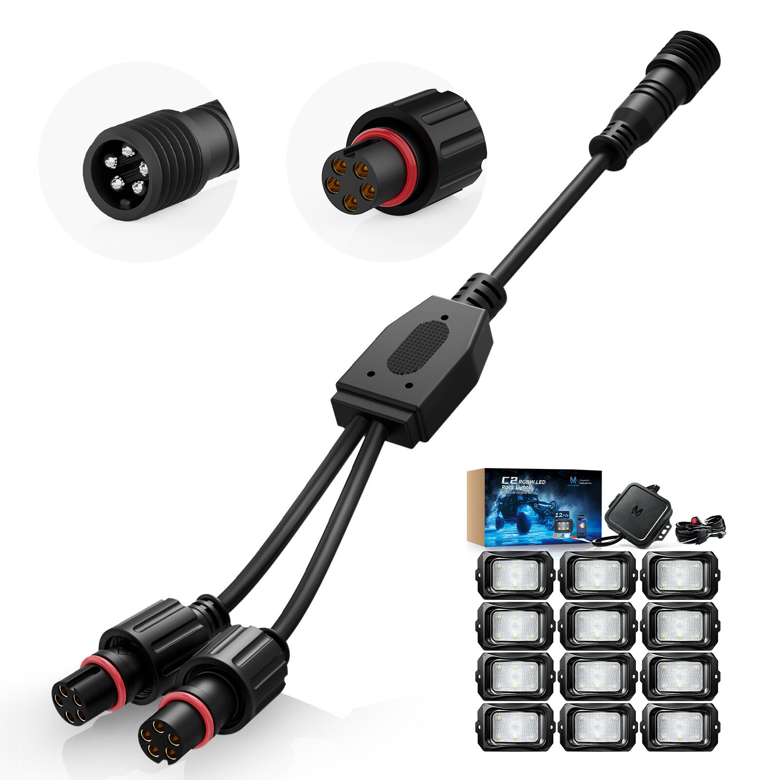 Fit for MICTUNING C1&C2 Q1 RGBW Rock Lights 5-Pin Wire Cable Y-Splitter Extender